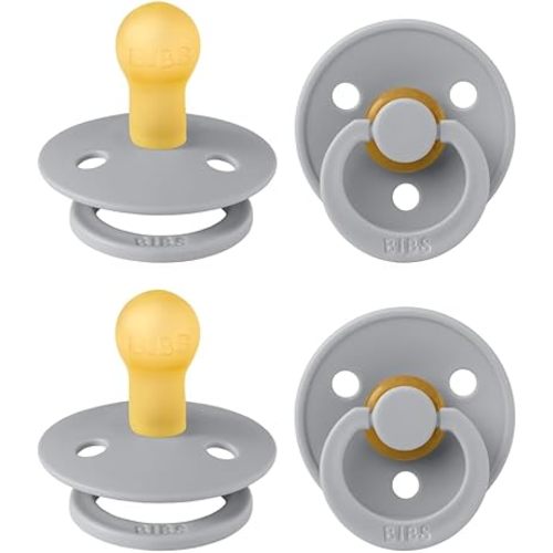 BIBS Colour Pacifier 4-Pack, BPA Free Dummy Pacifier, Round Nipple. Natural Rubber Latex, Made in Denmark, Size 1 (0-6 Months), Cloud