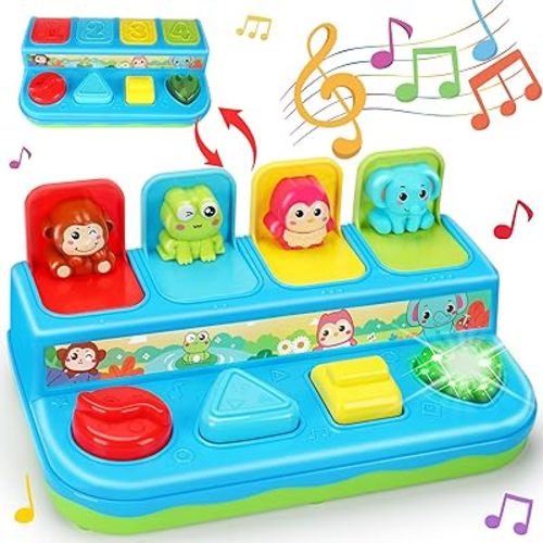 Montessori Pop Up Animal Educational Toys for 1 Year Old Cause and Effect Baby Infant Toys 6-12-18 Months Learning Musical Interactive Sensory Toy for Boy Girl Toddler Age 0-2 1-3 Easter Birthday Gift
