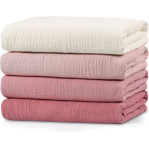 Muslin Swaddle Blankets for Newborn, 4 Pack Breathable Soft Receiving Blanket, Large 38 x 40 inches Swaddle Wrap Burping Clothes, Essentials Infant Shower Items, Toddler Gift (Sweet Pink)