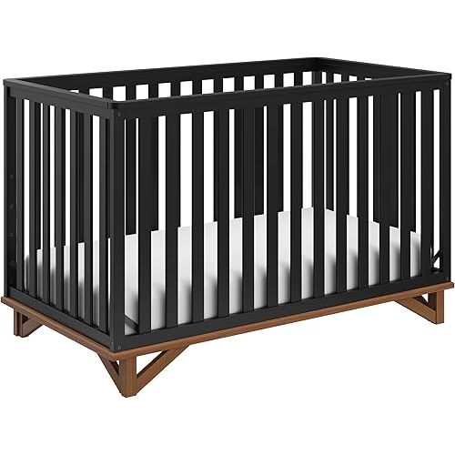 Storkcraft Santa Monica 5-in-1 Convertible Crib (Black with Vintage Driftwood) – GREENGUARD Gold Certified, Modern Design, Two-Tone Baby Crib, Converts to Toddler Bed, Daybed and Full-Size Bed
