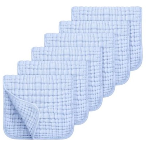 LMBKK Muslin Burp Cloths 100% Cotton Muslin Cloths Large 20''x10'' Extra Soft and Absorbent 6 Pack Baby Burping Cloth for Boys and Girls (Blue)