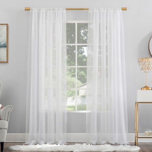 59"x96" No. 918 Sheer Voile Mallory Rod Pocket Curtain Panel White: Sheer White Curtain Panel, 1.5" Rod Pocket, Polyester