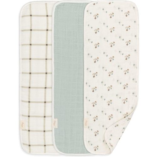 Crane Baby 100% Organic Cotton 3-pc. Burp Cloth Set - GOTS Certified Cotton, Absorbent & Lightweight with Neutral Designs, Machine Washable, Muslin Burp Cloth