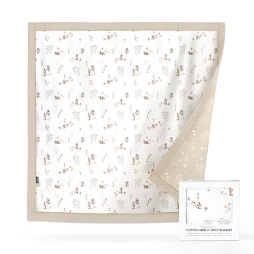 GRSSDER Cotton Muslin Quilt Blanket - Silky Soft and Breathable Baby Blanket Quilt, Oversized Muslin Blankets for Newborns, Toddlers & Kids, 6 Layers Reversible Design for All Seasons, 47" x 47"