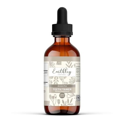 Earthley Wellness Teeth Tamer, Teething Relief for Babies & Kids, Soothes Drooling, Gum Discomfort & Irritability, Organic Herbal Formula, Essential Oil Free, Alcohol-Free & Sugar-Free (1.69 oz)