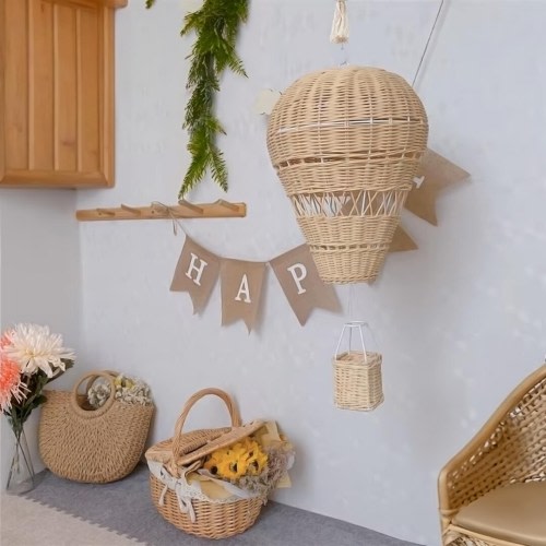 Handmade Rattan Hot Air Balloon Kids Room Decor | Woven Wall Hanging | Nordic Style Home Decor | Eco-Friendly Rattan | birthday decoration