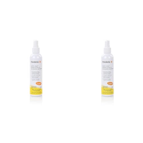 Medela Quick Clean Breast Pump and Accessory Sanitizer Spray Safe No Rinse Breastpump Sterilizer Eliminates 99.9 of Common Bacteria and Germs 8 Fluid Ounces, Clear (Pack of 2)