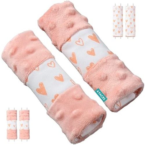 4 Packs Baby Car Seat Straps Cover Pink Shoulder Pads for Baby, Baby Car Seat Belt Pads Seat Belt Covers for All Car Seats/Pushchair/Stroller (5.9‘’X2‘’in)