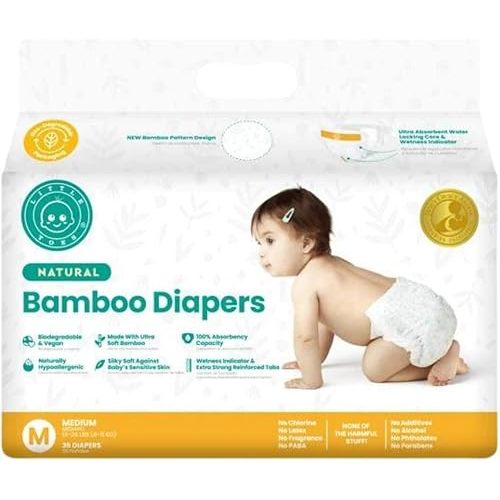 Little Toes Patented Natural Disposable Viscose Diapers ǀ Day and Overnight Diapers ǀ Sustainable ǀ Size 2-3 Medium | 36 Pack