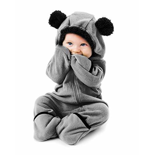 Fleece Baby Bunting Bodysuit – Infant One Piece Kids Hooded Romper Outerwear Toddler Jacket