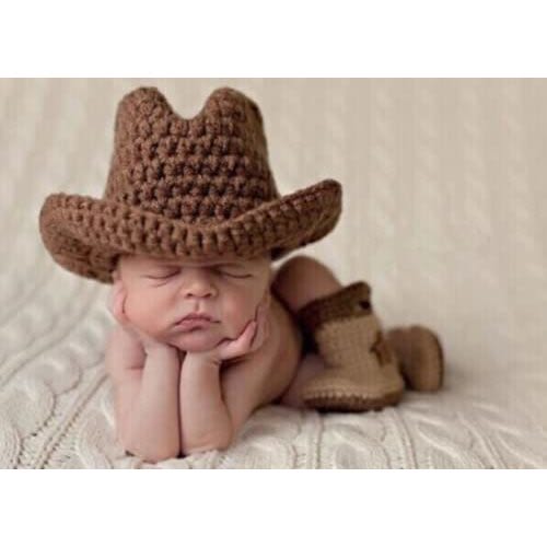Vomdrok Newborn Photography Props Outfits Cute Cowboy Hat Shoe Set Infant Baby Boy Girl Photoshoot Props Costume