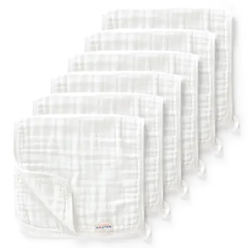 Maliton Muslin Burp Cloths for Baby 6 Pack Large 20''x10'' 100% Cotton Burp Cloths Absorbent and Soft 6 Layers Muslin Baby Stuff for Newborn Unisex(White, Pack of 6)