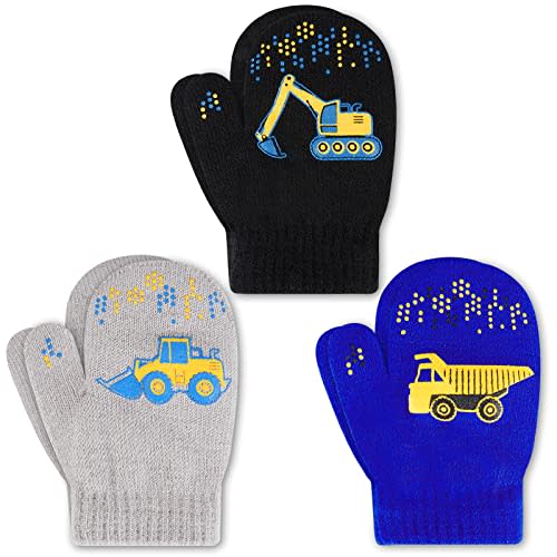 3 Pairs Kids Knitted Mittens Toddler Winter Gloves Magic Full Finger Warm Mittens