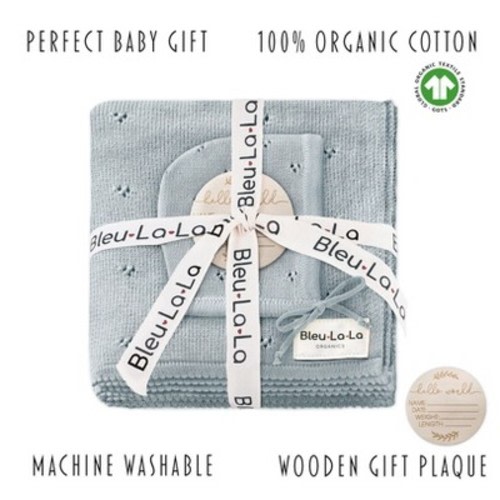 Luxury Organic Cotton Baby Swaddle Receiving Blanket + Hat Gift Set for Newborns and Infant Boys and Girls, Color: Powder blue