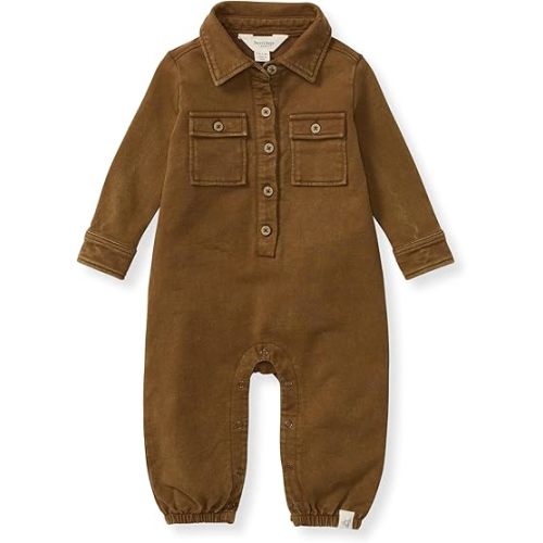 Burt's Bees Baby Baby Boys Jumpsuit, 100% Organic Cotton One-piece, Long Sleeve Button Down Coverall