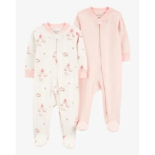(NB) Baby 2-Pack 2-Way Zip Cotton Sleep & Play Pajamas - Carter's | Pink