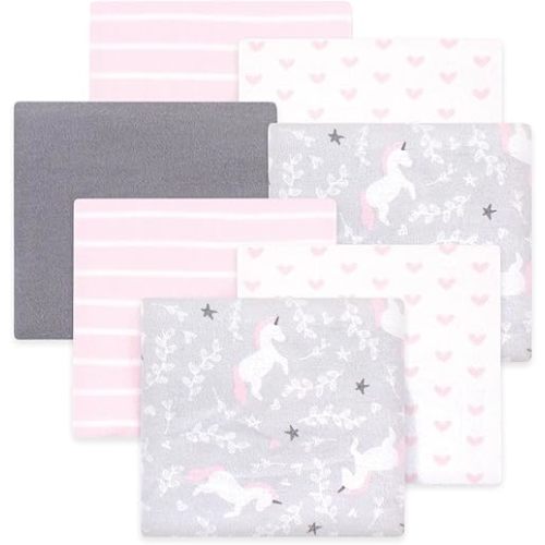 Little Treasure Hudson Baby Cotton Poly Flannel Receiving Blankets Multipack, Grey Whimsical Unicorn, 30x30 inches