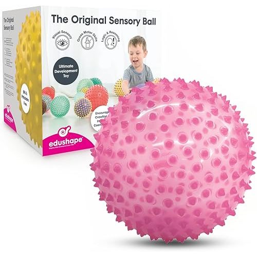 Edushape The Original Sensory Ball for Baby - 7" Transparent Pink Color Baby Ball That Helps Enhance Gross Motor Skills for Kids Aged 6 Months & Up - Vibrant, Colorful & Unique Toddler Ball