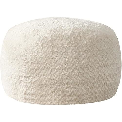 Hobestluk 3ft Bean Bag Chairs for Adults Large Beanbag Chair with Chevron Plush Fur Cover Big Bean Bag Chair for Living Room Bedroom Dorm Office - White (36” x 36” x 22”)