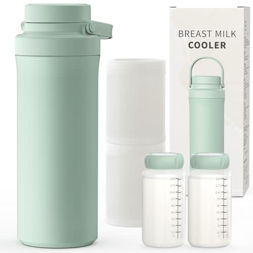 Xaproo 22oz Breast Milk Cooler Bottle, Portable Milk Cooler for Breastmilk with 360° Total Cooling for 24 Hours, Breastmilk Chiller with 2pcs Baby Bottles, Breastfeeding Essentials for Baby, BPA-Free