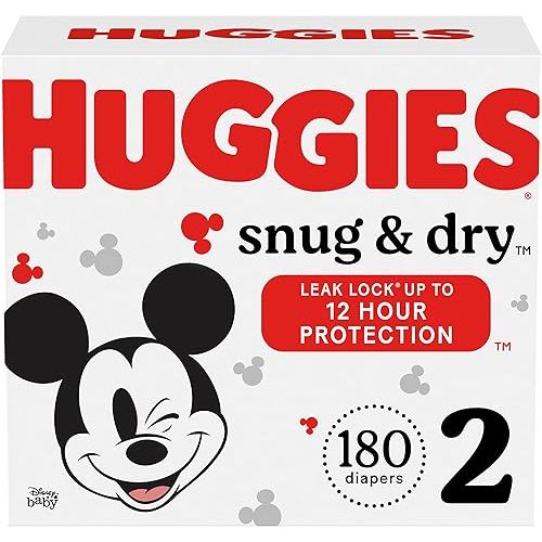 Huggies Snug & Dry Disposable Baby Diapers, Size 2, 180 Count