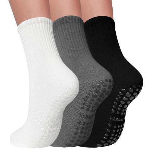 3 Pairs Pilates Socks with Grips for Women Non Slip Grip Socks for Yoga Barre Hospital Workout