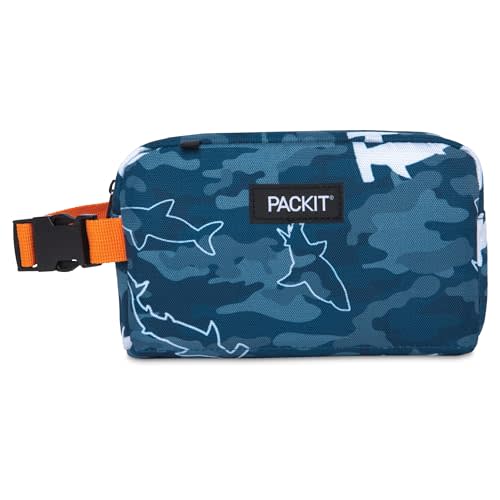 PackIt Freezable Snack Box, Camo Shark, Built with EcoFreeze Technology, Collapsible, Reusable, Zip Closure with Buckle Handle, Great for Fresh Snacks on the go