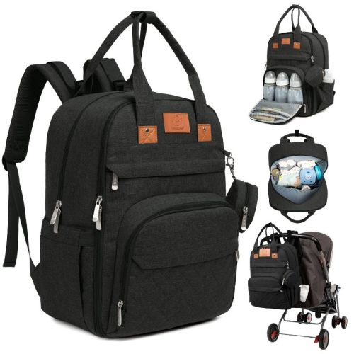 KeaBabies Diaper Bag with Changing Pad - Waterproof Baby Bag, Travel Diaper Bags, Baby Diaper Bag Backpack, Color: Trendy black
