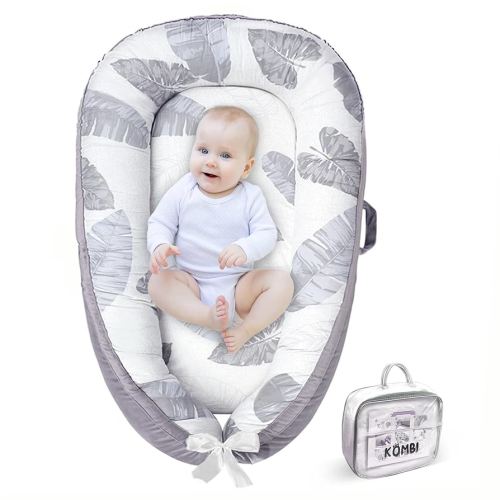 Baby Lounger - Baby Lounger Pillow for Newborn 0-24 Months, Breathable, Soft Cotton Co-Sleeping Nest, Portable Infant Lounger for Home & Travel, Newborn Essentials Gift (Grey Leaf)