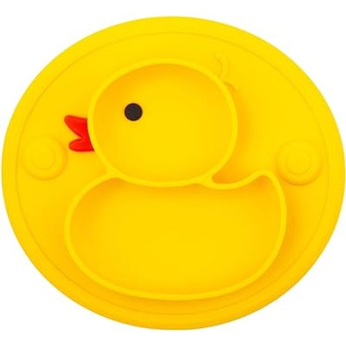 Linowos Silicone Divided Toddler Plates, Portable Non Slip Suction Plates for Children Babies and Kids BPA Free Baby Dinner Plate (Duck-Yellow) 1