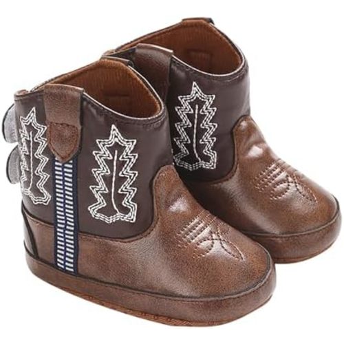 Toddler Infant Leather Soft Sole Cowboy Boots for Baby Boys Girls Newborn Prewalker Non Slip Shoes with Embroidery