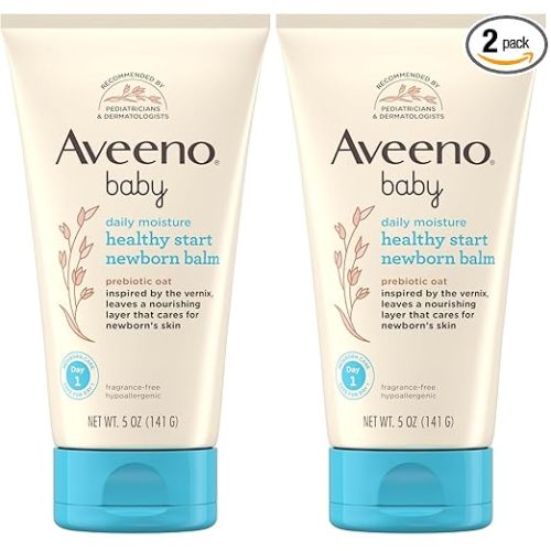 Aveeno Baby Healthy Start Nourishing Newborn Balm,Hypoallergenic Baby Skin Balm with Prebiotic Oat Leaves a Nourishing Layer to Care for Newborn Skin,Fragrance-Free,5 oz,(Pack of 2)