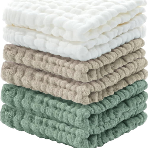 Cuddle Campus Baby Washcloths 6 Packs, Muslin Washcloths Baby,Cotton Burp Cloths, Extra Absorbent and Soft Wash Clothes for Newborns, 12x12 Inches