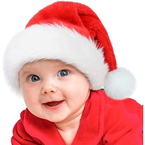 RJVW Christmas Hat, Santa Hat for Kids & Baby, Xmas Hat,Unisex Velvet Classic Santa Claus Hat for New Year Party