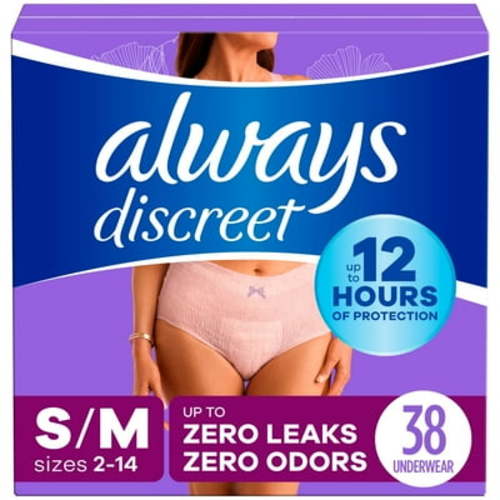 Always Discreet Adult Incontinence Underwear for Women and Postpartum Underwear, S/M, up to 100% Bladder Leak Protection, 38 CT