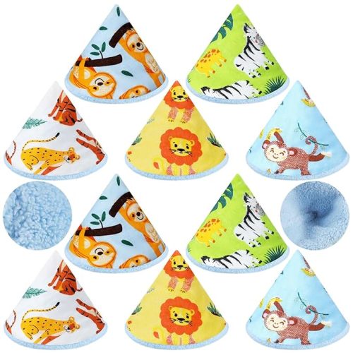 10 Pcs Coral Velvet Pee Covers Baby Boy, Strong Water Absorption Pee Shield for Baby Boy, Reusable Pee Cap, Diaper Changing Accessory for Boys Newborn Gift (Jungle Animals)