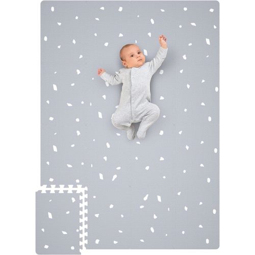 Stylish Baby Play Mat - Soft, Easy to Clean 5.6 x 4 ft. Floor Mat Creates A Safe Play Area for Your Baby Boy or Girl - The Perfect Modern Foam Playmat Fits Nicely with Your Kids Playroom Or Home Decor - Grey