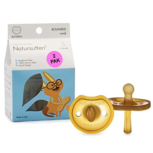 Natursutten Pacifiers 0-6 Months - 2-Pack Butterfly Shield Round Nipple Natural Rubber Safe & Soft BPA-Free Pacifier for Breastfeeding Babies - Newborn Pacifiers Made in Italy
