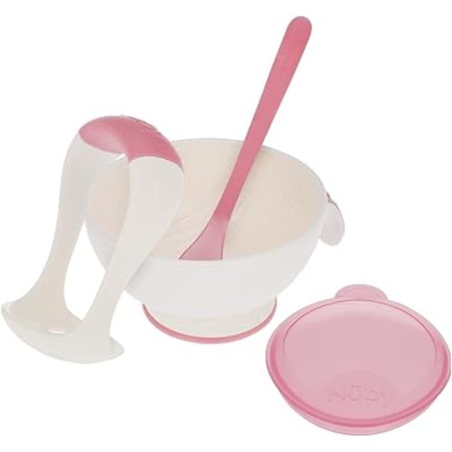 Nuby Garden Fresh Mash N' Feed Bowl with Spoon and Food Masher - Pink