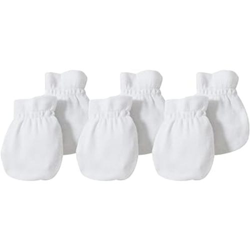 Burt's Bees Baby Baby Girls' Mittens, No-Scratch Mitts, 100% Organic Cotton, Set of 3 - Cloud - One Size