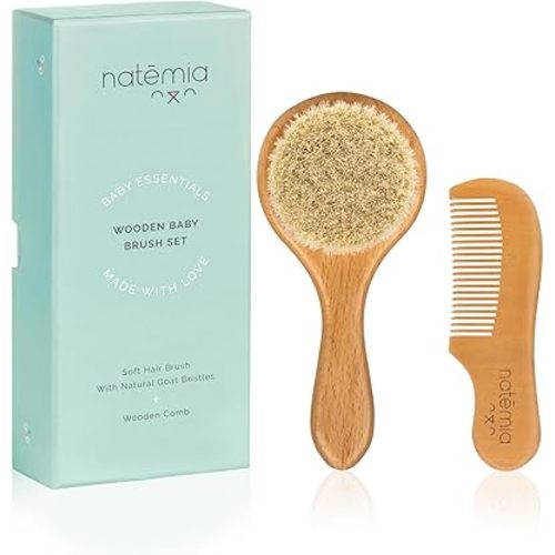 Natemia Wooden Baby Hair Brush and Comb Set for Newborns and Toddlers - Ideal for Cradle Cap