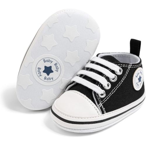 Meckior Baby Girls Boys Canvas Sneakers Soft Sole High-Top Ankle Infant First Walkers Crib Shoes