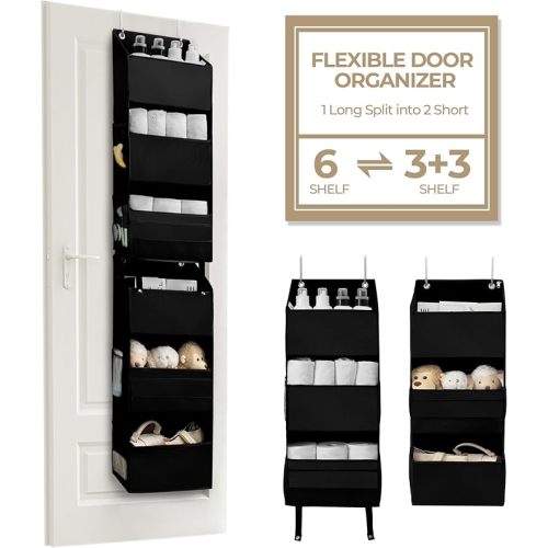 GRANNY SAYS Back of Door Organizer, 6-Shelf Detachable Over The Door Baby Organizer with 8 Pockets, Anti Tilt 40lb Large Capacity Hanging Diaper Storage for Nursery, Bedroom, Kids Room, Black