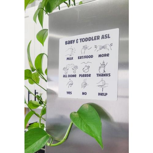 Baby Sign Language Fridge Magnet, 6x6 Inch, ASL for Babies, Baby Communication Chart, New Parent Gift, Baby Shower Gift, Toddler Learning