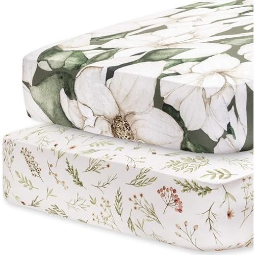 Pobi Baby - 2-Pack Fitted Crib Sheets Girl, Boys - for Standard Crib Mattress Sheet, Crib Sheets Neutral, Baby Girl Crib Sheets, Toddler Bed Sheets, Ultra-Soft Cotton Crib Sheets, Floral Crib Sheet