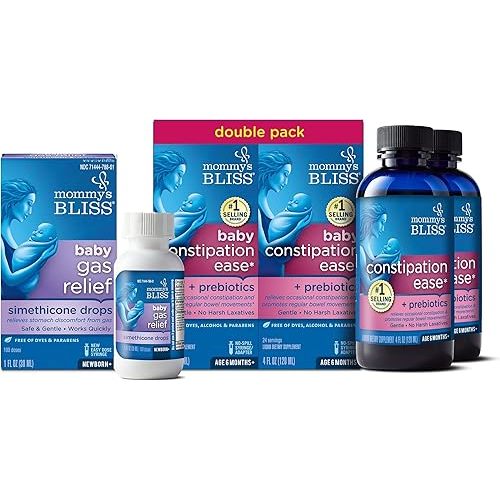 Mommy's Bliss Fast-Acting Baby Gas Relief Drops 100 Servings (Pack of 1) with Baby Constipation Ease 24 Servings (Pack of 2)