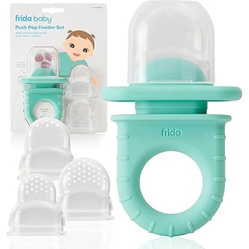 Frida Baby Push Pop Feeder, Baby Fruit Feeder, Baby Fruit Food Feeder to Safely Introduce New Foods, Fresh + Frozen Food Silicone Feeder for Babies, BPA Free, Dishwasher Safe | 3 Count, Teal