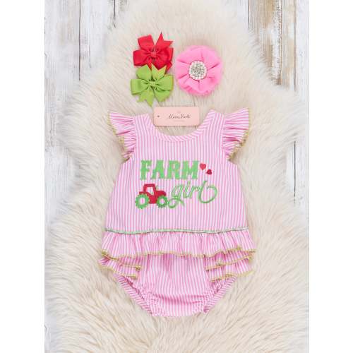 Striped Farm Girl Embroidered Bloomers Outfit