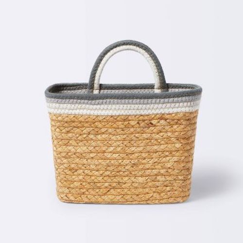 Wall Hanging Natural Woven Basket With Coiled Rope Handle - Gray - Cloud Island™