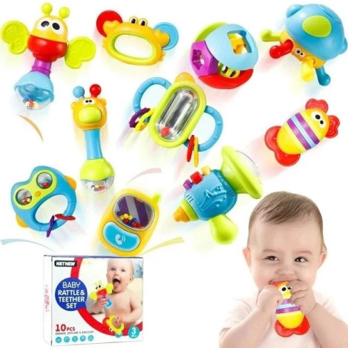 10PCs Baby Rattles Toys Set, Infant Grab Shake Rattle Sensory Teether Newborn